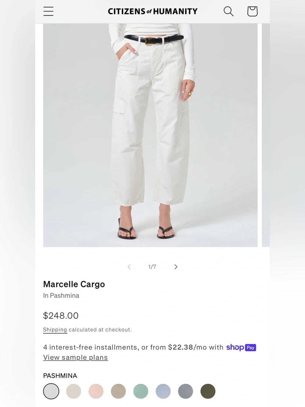 Citizens of Humanity Marcelle Cargo Pants Pashmina 24